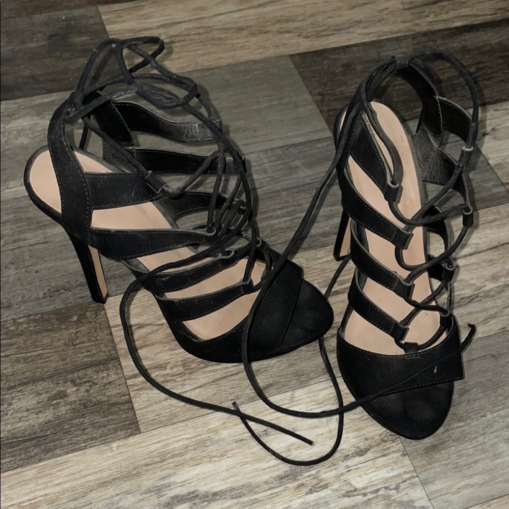 Elegant Black Lace-Up Women's Heels